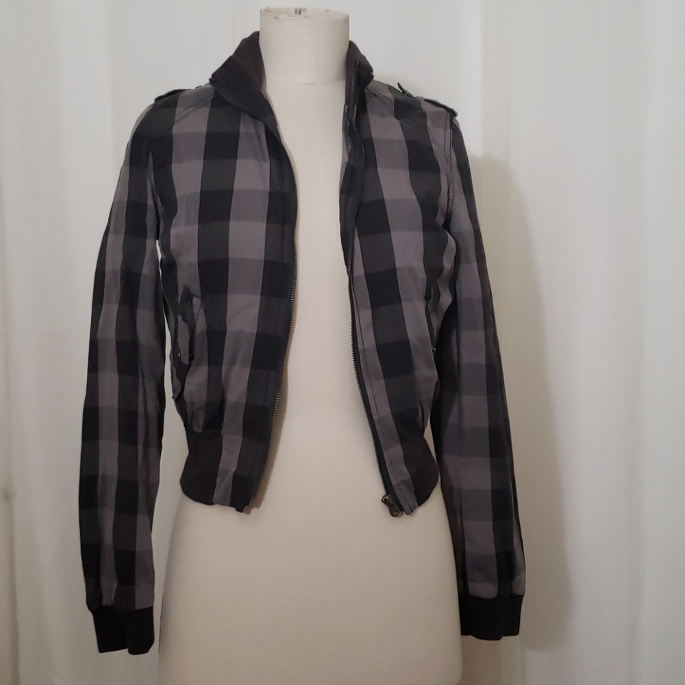 Heritage Checker Bomber Jacket, Gray Black, Small